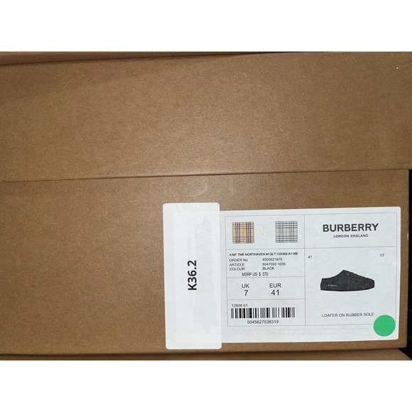 BURBERRY NORTHAVEN BLACK QUILTED CHECK LEATHER LOGO LOAFER SLIPPERS 41 US 8 - Picture 13 of 13